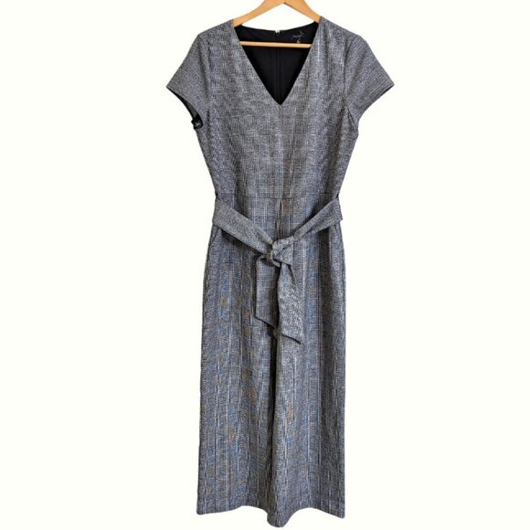 NWOT Ann Taylor Short Sleeve Belt  Gray Plaid Jumpsuit Size 10 - Picture 2 of 7